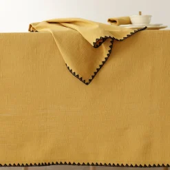 Tafellaken En Tafelloper<Blancheporte Effen tafellaken in katoen, met fantasieafwerking honing
