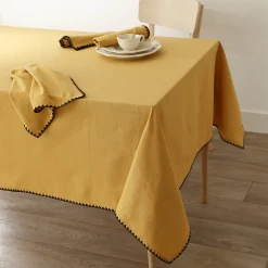 Tafellaken En Tafelloper<Blancheporte Effen tafellaken in katoen, met fantasieafwerking honing