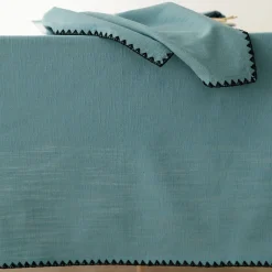 Tafellaken En Tafelloper<Blancheporte Effen tafellaken in katoen, met fantasieafwerking grijsblauw