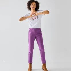 Broek<Blancheporte Effen tapered 7/8-broek paars