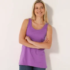 T-Shirt En Topje<Blancheporte Effen topje in biokatoen met ronde hals, eco-verantwoord violine