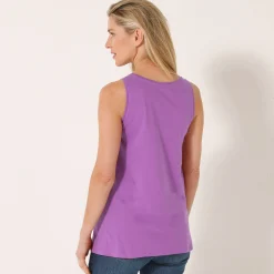 T-Shirt En Topje<Blancheporte Effen topje in biokatoen met ronde hals, eco-verantwoord violine