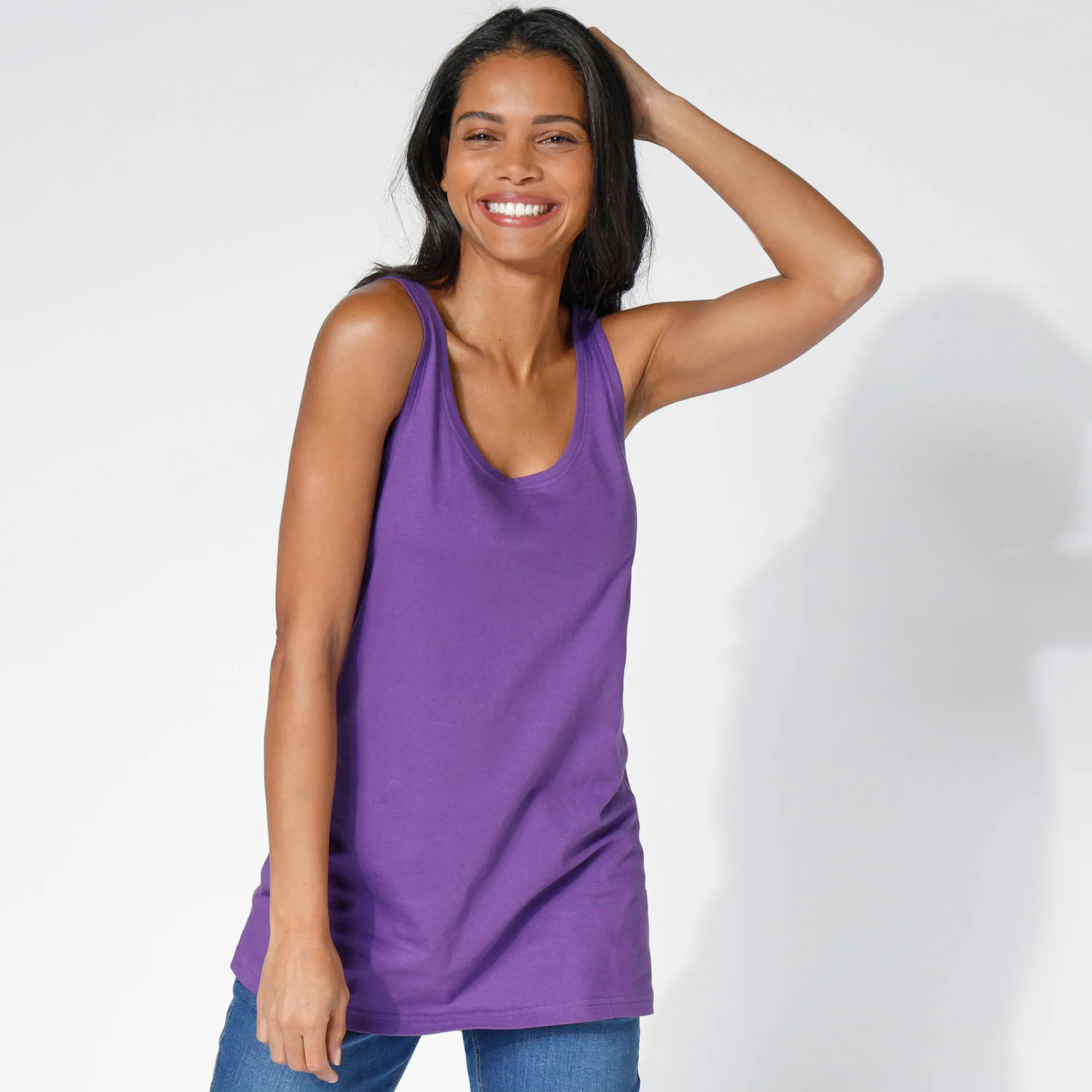 T-Shirt En Topje<Blancheporte Effen topje in biokatoen met ronde hals, eco-verantwoord iris