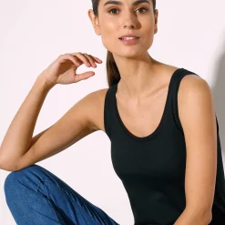 T-Shirt En Topje<Blancheporte Effen topje in biokatoen met ronde hals, eco-verantwoord zwart