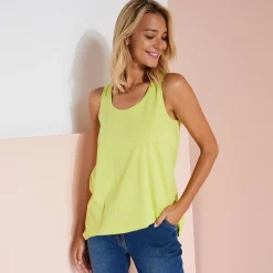 T-Shirt En Topje<Blancheporte Effen topje in biokatoen met ronde hals, eco-verantwoord anijs