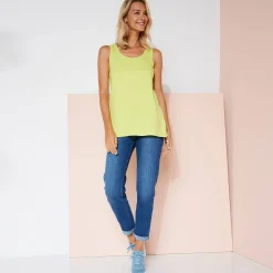T-Shirt En Topje<Blancheporte Effen topje in biokatoen met ronde hals, eco-verantwoord anijs