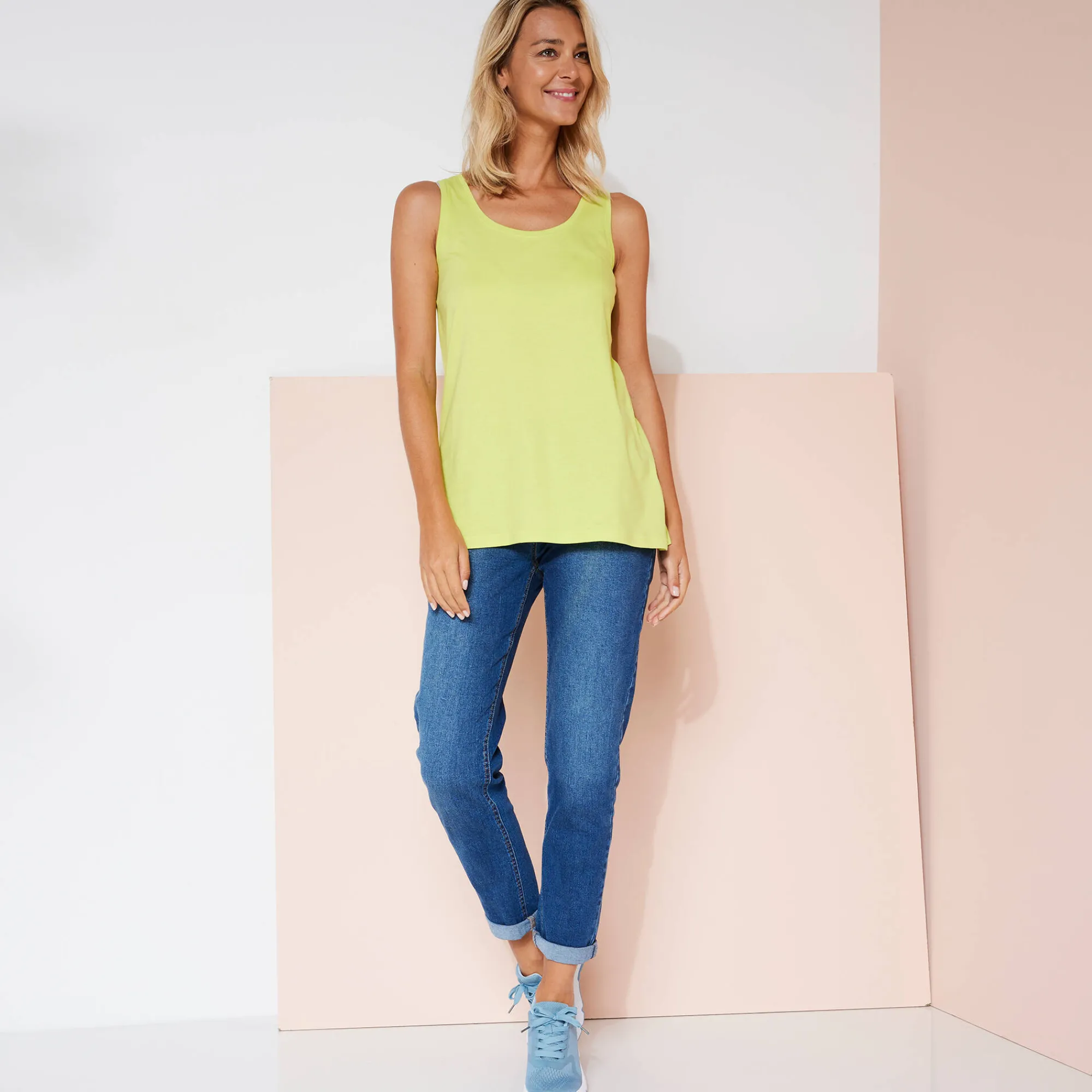 T-Shirt En Topje<Blancheporte Effen topje in biokatoen met ronde hals, eco-verantwoord anijs