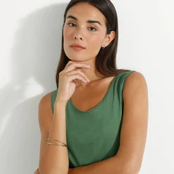 T-Shirt En Topje<Blancheporte Effen topje met brede bandjes mosgroen