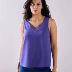 Bloes En Tuniek<Colors&Co Effen topje met kant paars