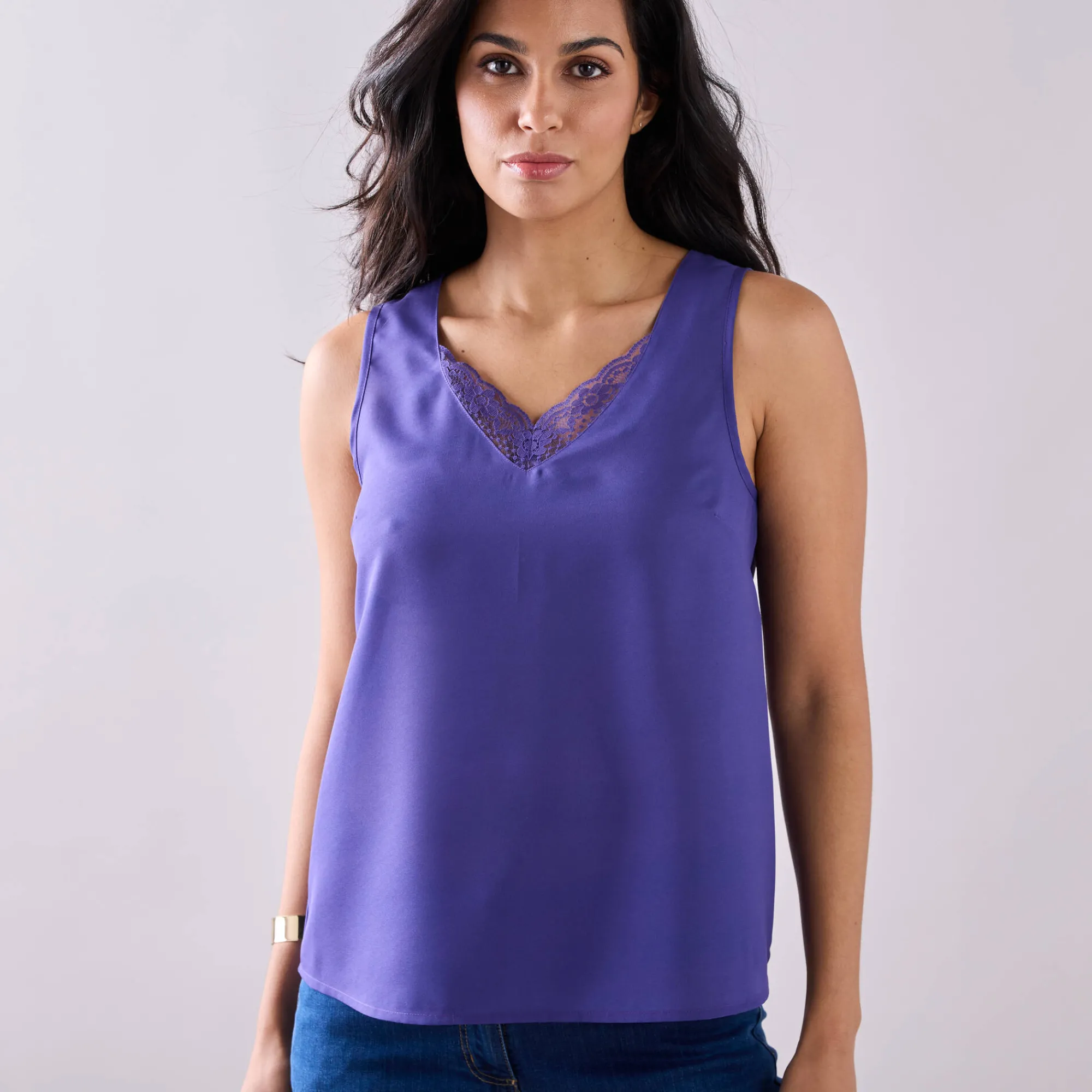 Bloes En Tuniek<Colors&Co Effen topje met kant paars