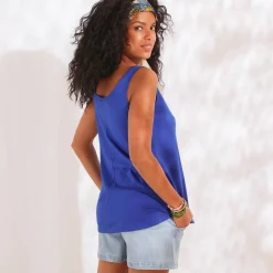 T-Shirt En Topje<Blancheporte Effen topje met knopen blauw