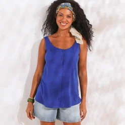 T-Shirt En Topje<Blancheporte Effen topje met knopen blauw
