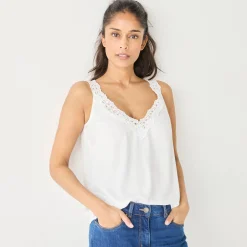 Bloes En Tuniek<Blancheporte Effen topje met V-hals in kant ecru