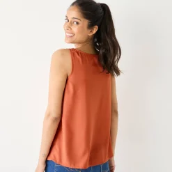 Bloes En Tuniek<Blancheporte Effen topje met V-hals in kant paprika