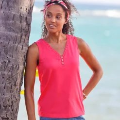 T-Shirt En Topje<Blancheporte Effen topje, V-hals met macramé roze
