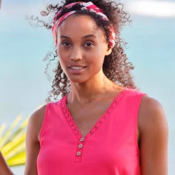 T-Shirt En Topje<Blancheporte Effen topje, V-hals met macramé roze