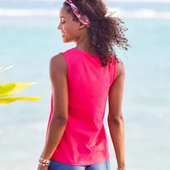 T-Shirt En Topje<Blancheporte Effen topje, V-hals met macramé roze