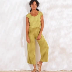 T-Shirt En Topje<Blancheporte Effen tricot t-shirt met vetersluiting op de schouders mosgroen