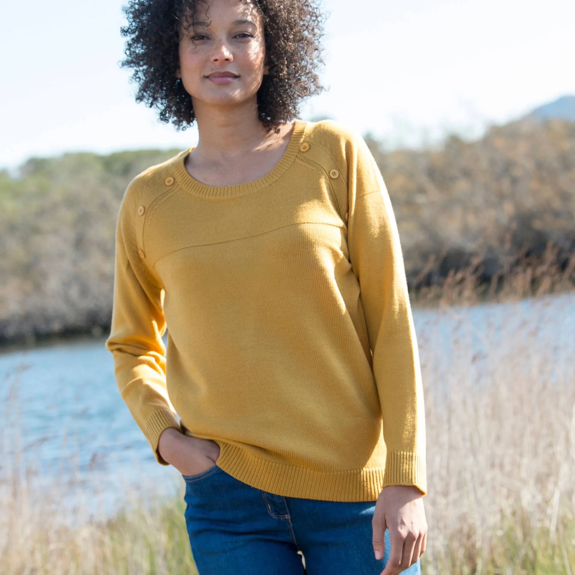 Trui En Vest<Outdoor Collection Effen trui in marinestijl kerrie