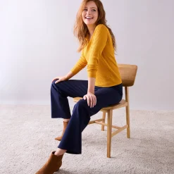Trui En Vest<Blancheporte Effen trui in ribbeltricot met V-hals kerrie