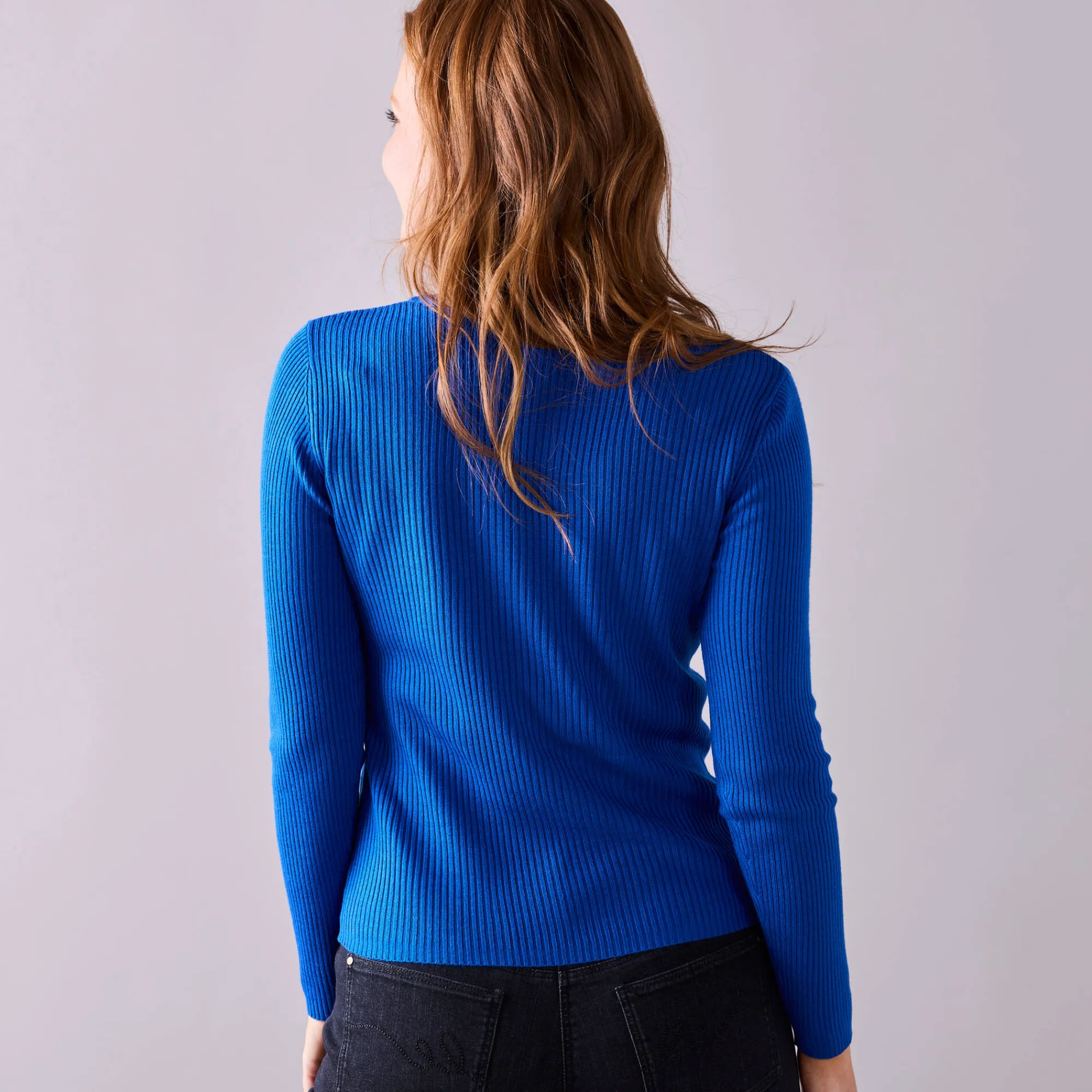 Trui En Vest<Blancheporte Effen trui in ribbeltricot met V-hals felblauw