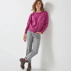 Trui En Vest<Blancheporte Effen trui met boothals, knopen aan de schouders violine