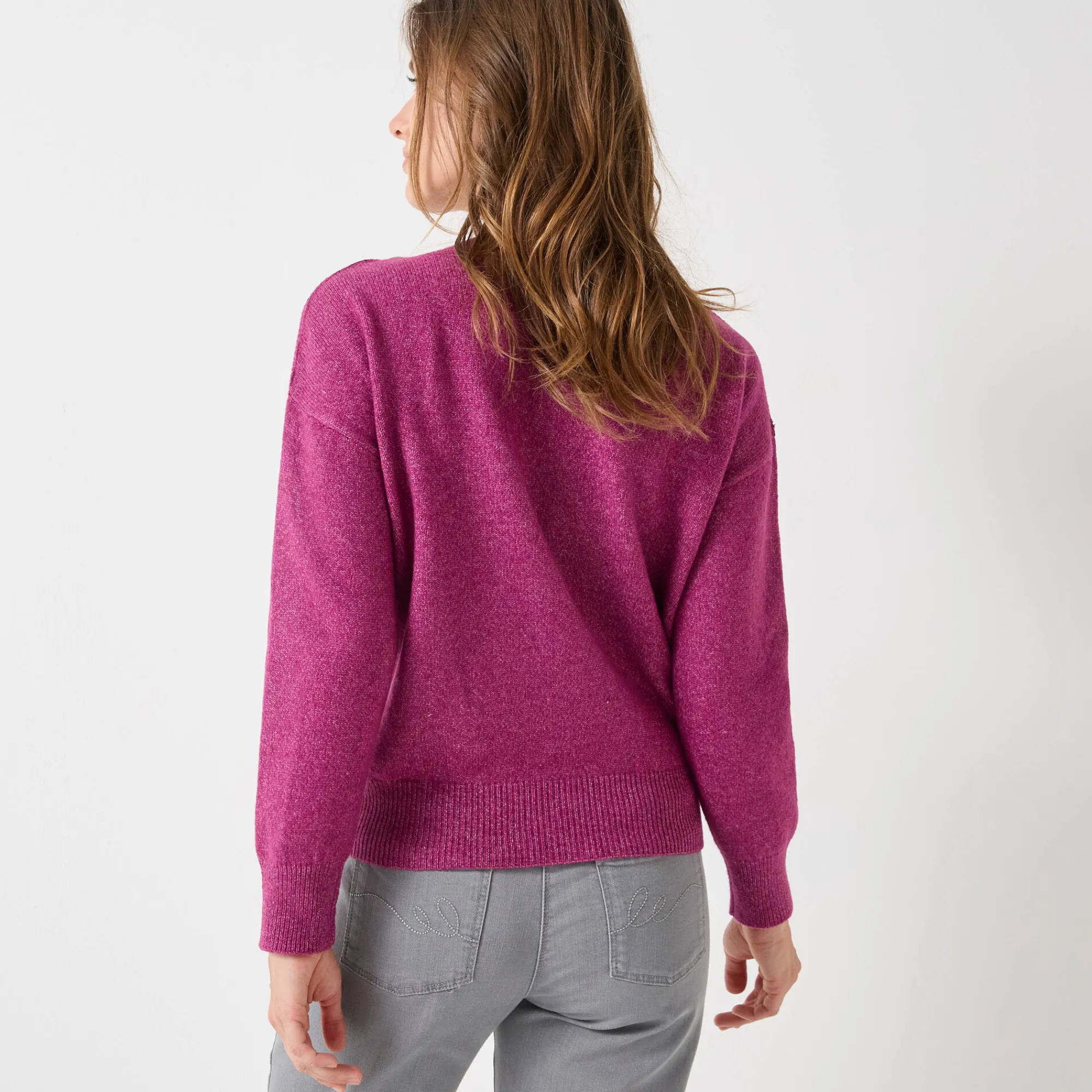 Trui En Vest<Blancheporte Effen trui met boothals, knopen aan de schouders violine