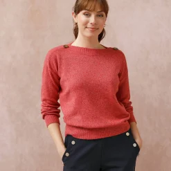 Trui En Vest<Blancheporte Effen trui met boothals, knopen aan de schouders chiné roze
