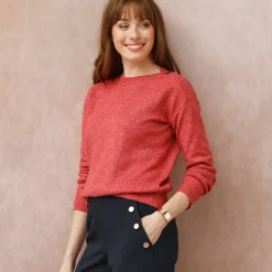 Trui En Vest<Blancheporte Effen trui met boothals, knopen aan de schouders chiné roze