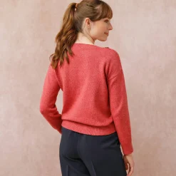 Trui En Vest<Blancheporte Effen trui met boothals, knopen aan de schouders chiné roze