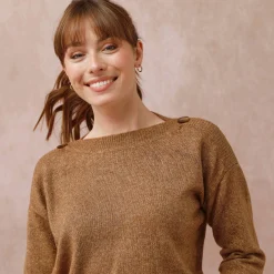 Trui En Vest<Blancheporte Effen trui met boothals, knopen aan de schouders chiné taupe