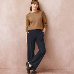 Trui En Vest<Blancheporte Effen trui met boothals, knopen aan de schouders chiné taupe
