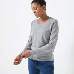 Trui En Vest<Blancheporte Effen trui met ronde hals, zachte touch chiné grijs