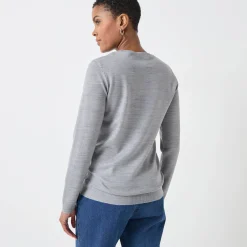 Trui En Vest<Blancheporte Effen trui met ronde hals, zachte touch chiné grijs