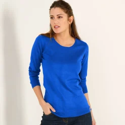Trui En Vest<Blancheporte Effen trui met ronde hals, zachte touch felblauw
