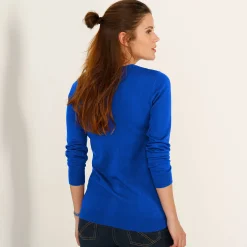 Trui En Vest<Blancheporte Effen trui met ronde hals, zachte touch felblauw