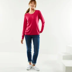 Trui En Vest<Blancheporte Effen trui met ronde hals, zachte touch fuchsiaroze