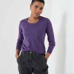 Trui En Vest<Blancheporte Effen trui met ronde hals, zachte touch aubergine