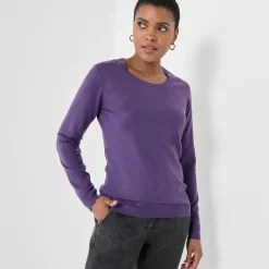 Trui En Vest<Blancheporte Effen trui met ronde hals, zachte touch aubergine