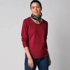 Trui En Vest<Blancheporte Effen trui met ronde hals, zachte touch pruim