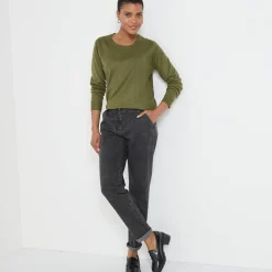 Trui En Vest<Blancheporte Effen trui met ronde hals, zachte touch kaki