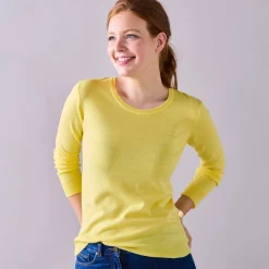 Trui En Vest<Blancheporte Effen trui met ronde hals, zachte touch lichtgeel