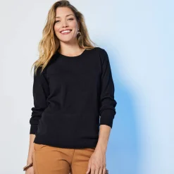 Trui En Vest<Blancheporte Effen trui met ronde hals, zachte touch zwart