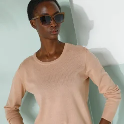 Trui En Vest<Blancheporte Effen trui met ronde hals, zachte touch beige