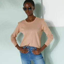 Trui En Vest<Blancheporte Effen trui met ronde hals, zachte touch beige