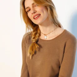 Trui En Vest<Blancheporte Effen trui met ronde hals, zachte touch hazelnootbruin