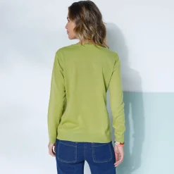 Trui En Vest<Blancheporte Effen trui met ronde hals, zachte touch mosgroen
