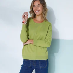 Trui En Vest<Blancheporte Effen trui met ronde hals, zachte touch mosgroen
