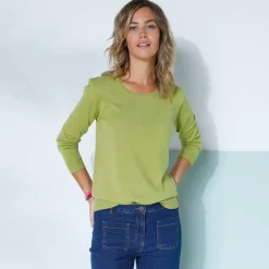 Trui En Vest<Blancheporte Effen trui met ronde hals, zachte touch mosgroen