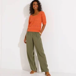 Trui En Vest<Blancheporte Effen trui met vierkante hals, ajourtricot mandarijn